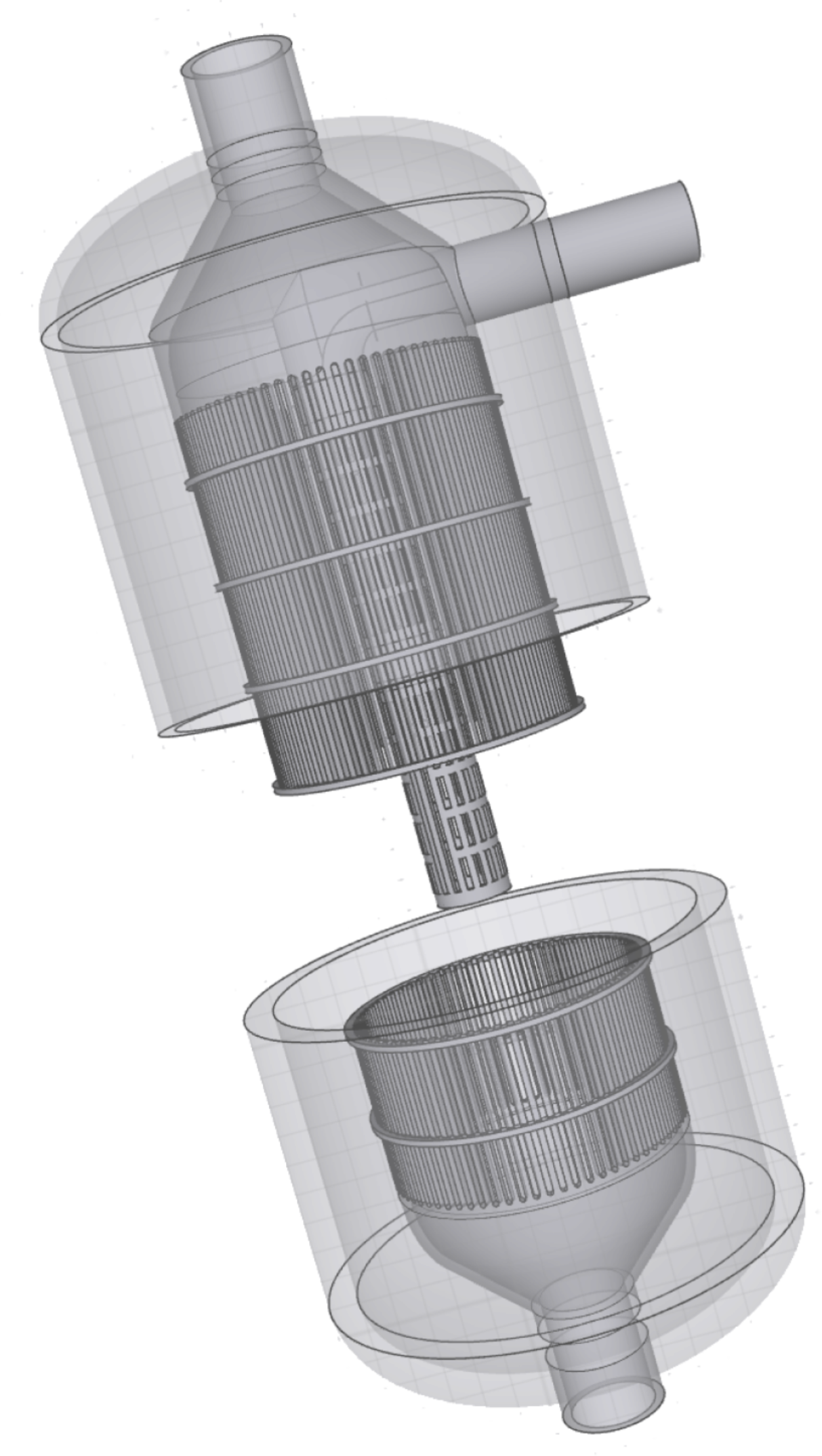 Cutaway rendering of the Thin Bed Cross-flow Retort